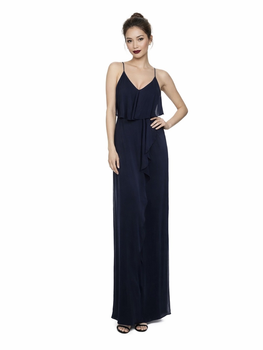 Navy Laundry Shelli Segal Chiffon Popover Formal Cocktail Party Prom Maxi Dress